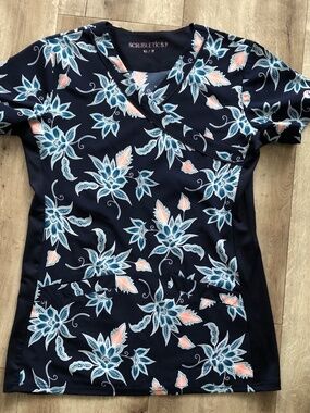 Scrub Top, Womens, Floral, Navy, Scrubletics, Top, Size XS, Very Good Condition